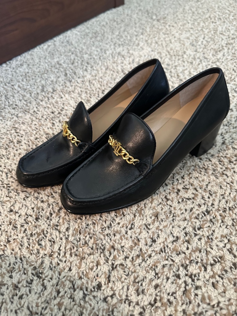 Lauren Ralph Lauren Winslet Leather Chain Loafer Pumps Black - Size 8B